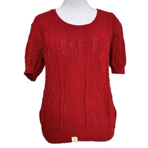Vintage Cable Knit Sweater Size M Red Short Sleeve Statement Sleeve Deadstock